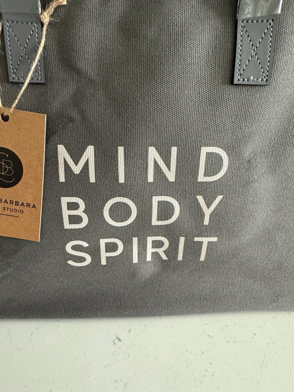 Santa Barbara Design Studio Mind Body Spirit Canvas Tote Bag 20x11x6 Gray With H - Picture 3 of 10